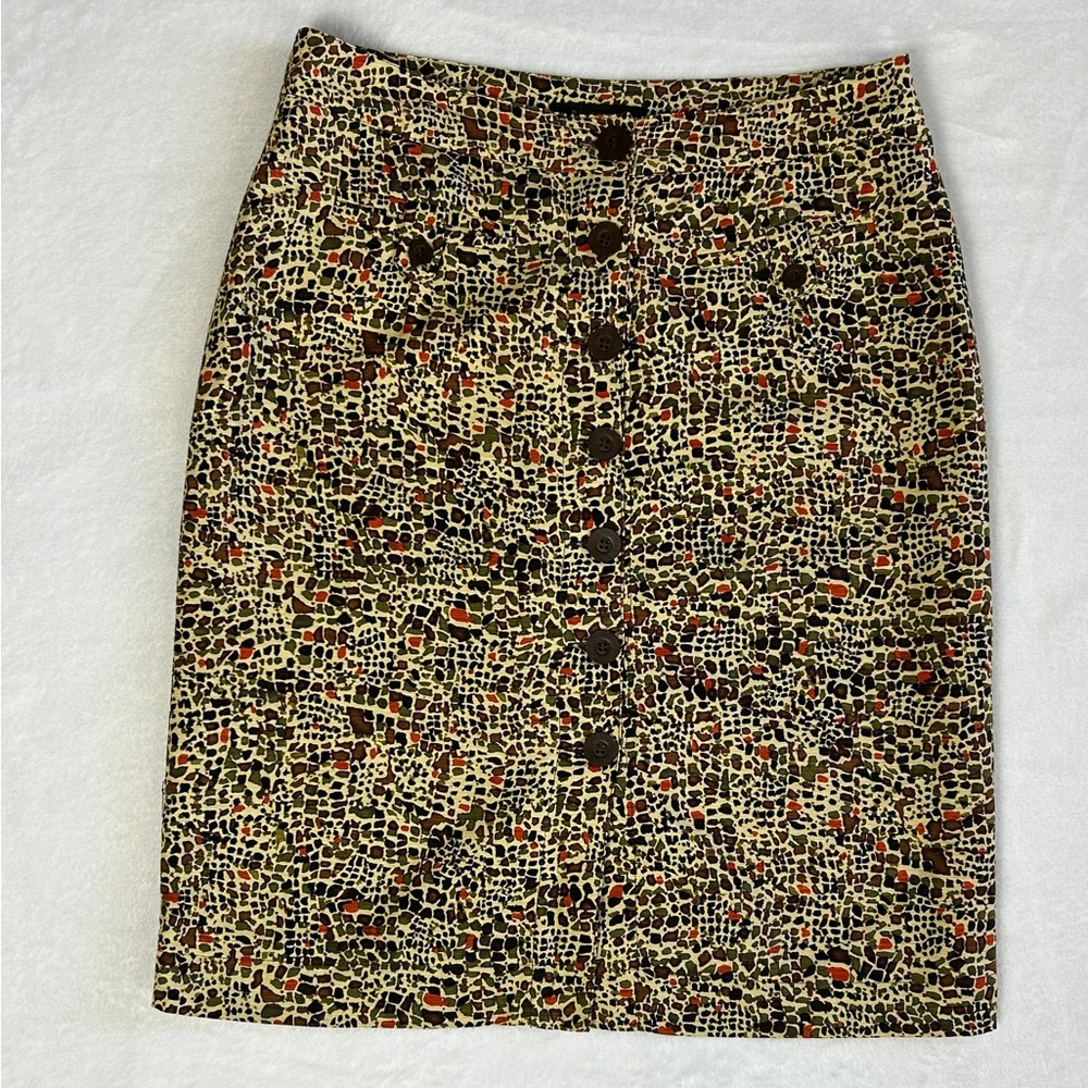 SILKLAND 100%Silk Multicolor Button Up Midi Skirt